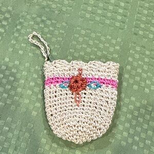 Handmade Crochet Pouch with Pink and Brown Accents